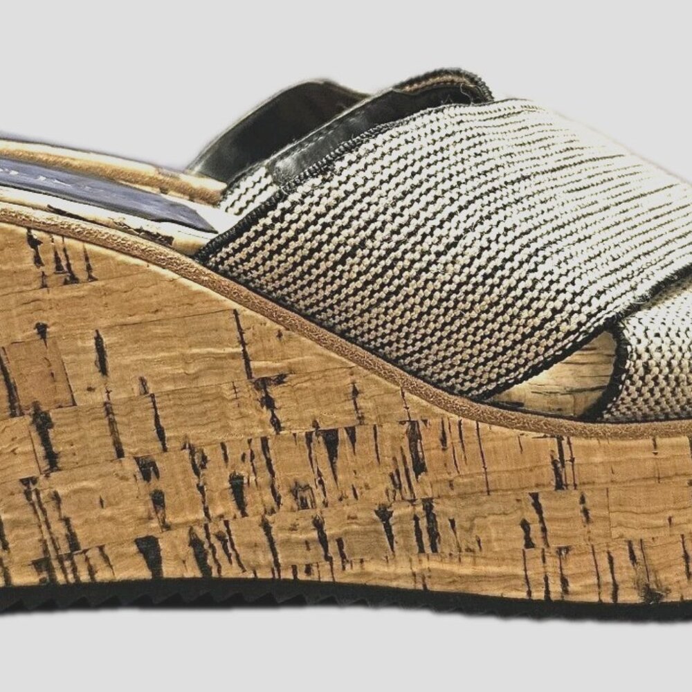 Donald Pliner Ideala Basic Elastic Wedge Sandals Black Cork, Womens 8.5